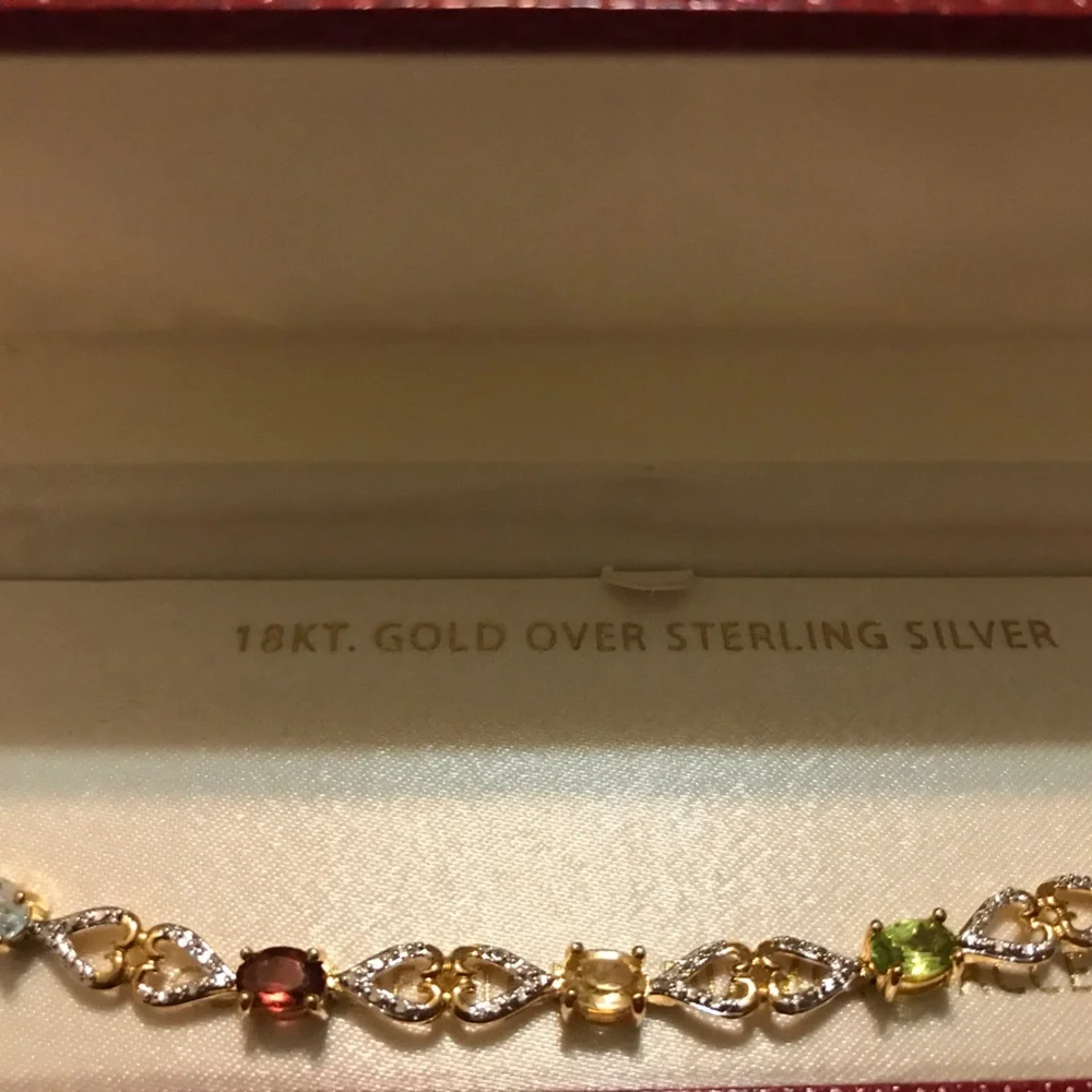 Gorgeous 18kt Gold over Sterling Silver with Genuine Stones and Diamond accents. - Picture 2 of 9